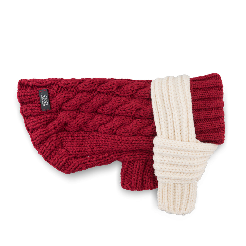 Cool Pups Crimson Cable Sweater with Scarf by United Pups