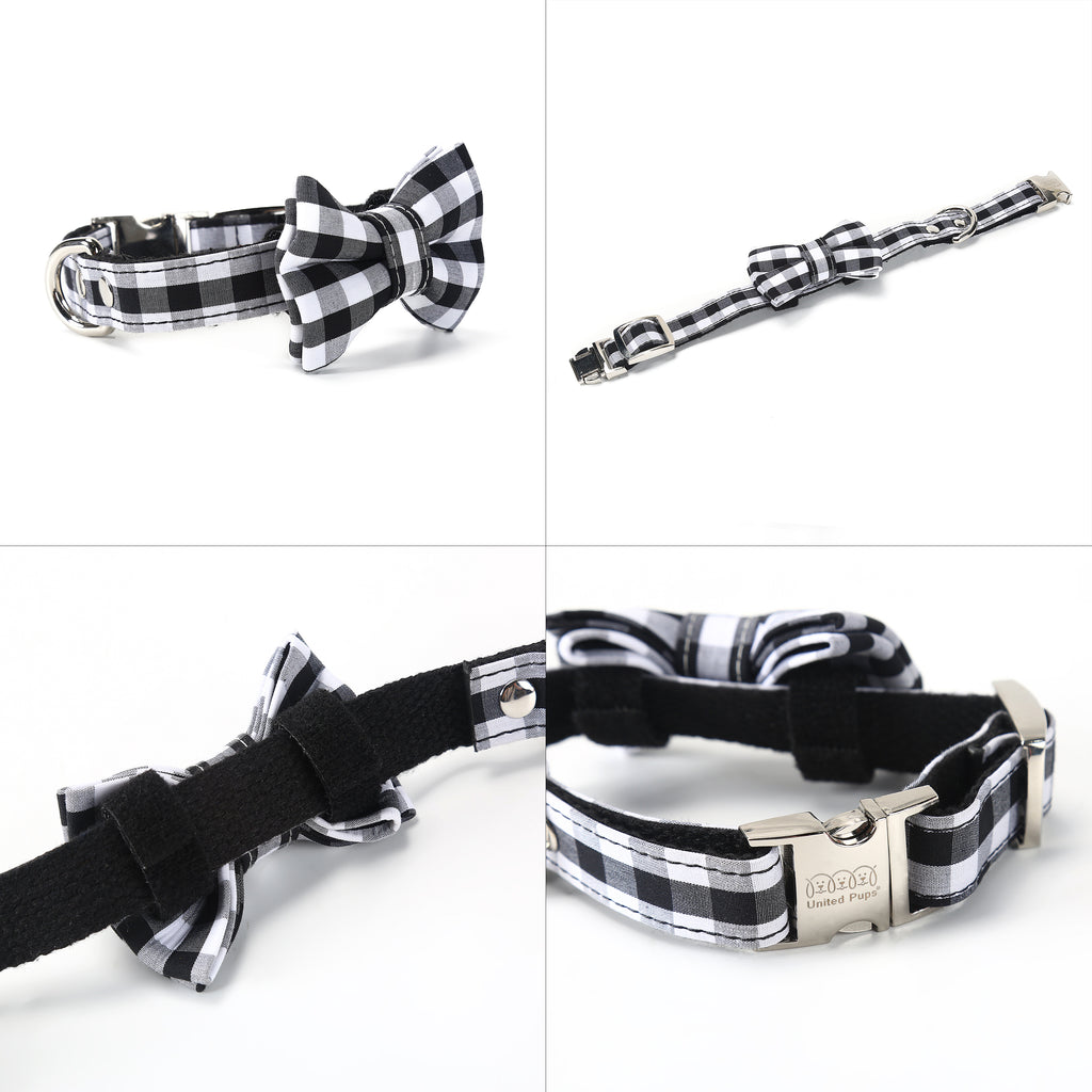 United Pups Modern Pups Gingham Plaid Collar with Bow Tie and Leash
