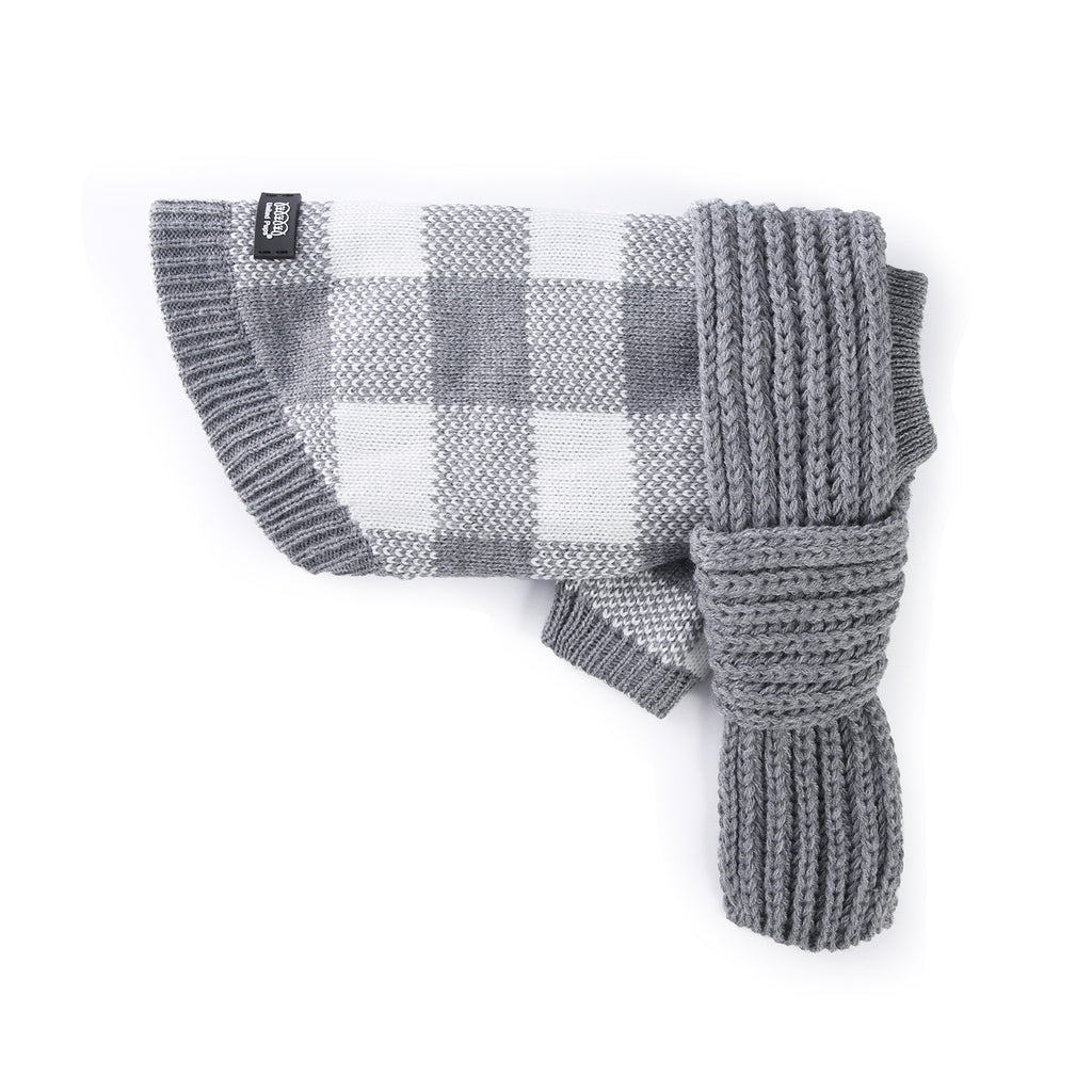 United Pups Modern Pups Gray Plaid Sweater with Scarf