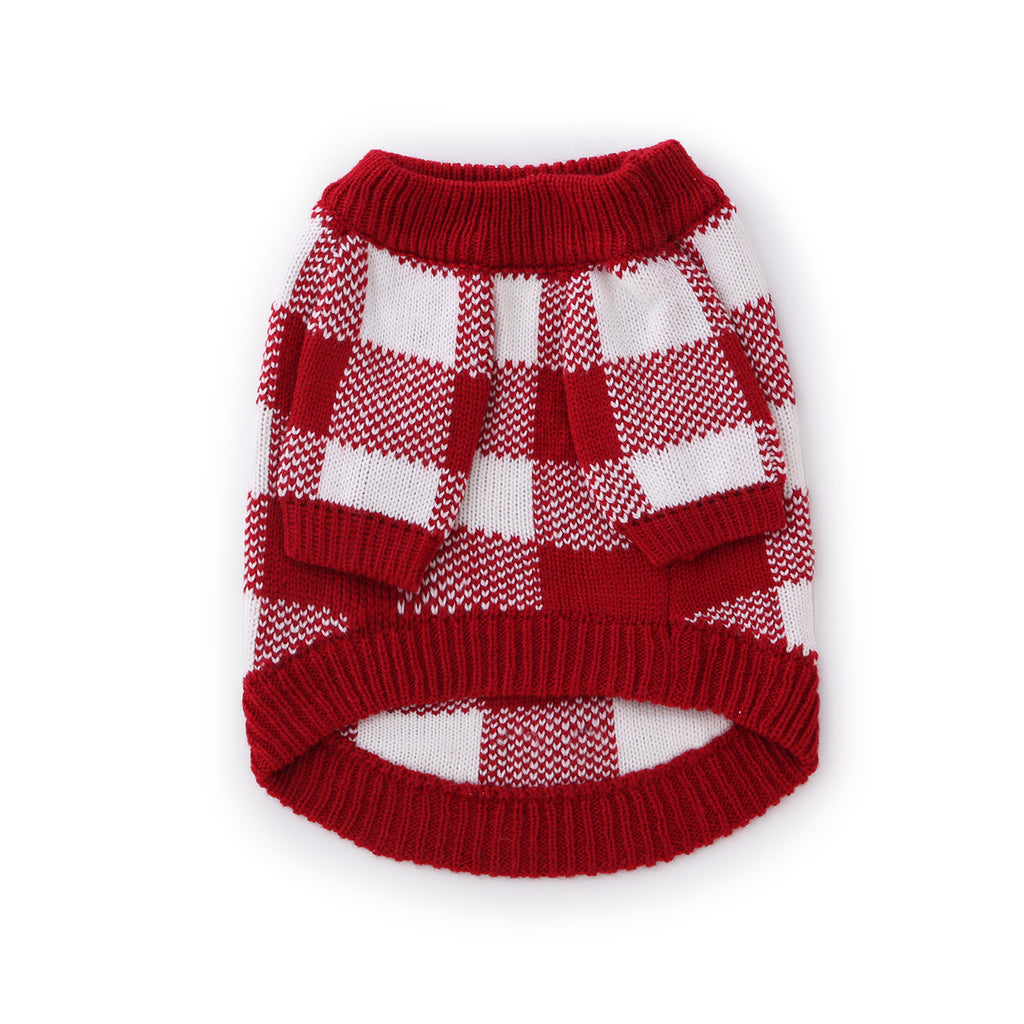 United Pups Cool Pups Crimson Plaid Sweater with Scarf