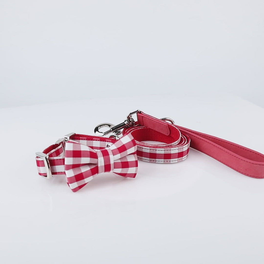 United Pups Cool Pups Red Gingham Collar with Bow Tie and Leash