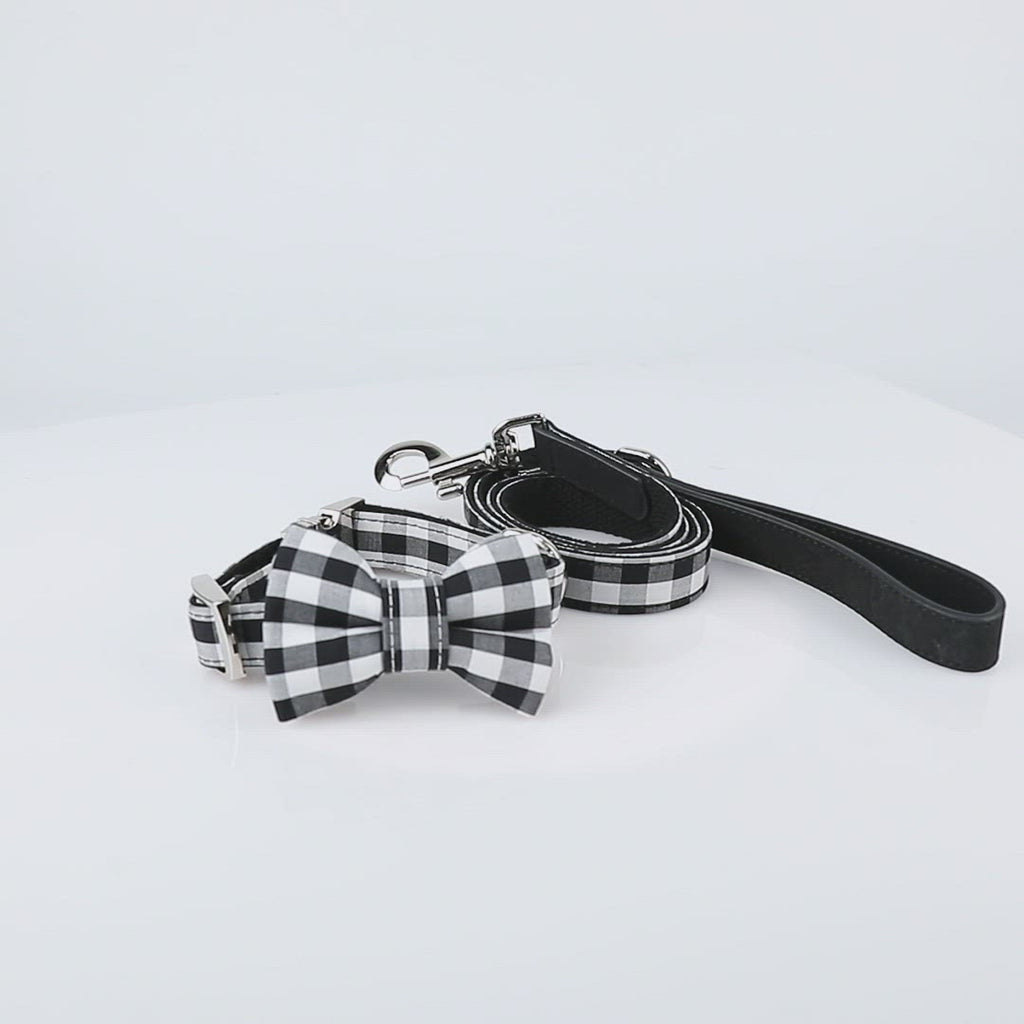 United Pups Modern Pups Gingham Plaid Collar with Bow Tie and Leash
