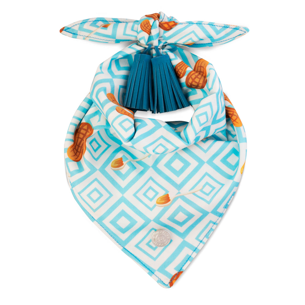 Chill Pups Blue Peanut Butter Bandana with Tassels for Dogs by United Pups