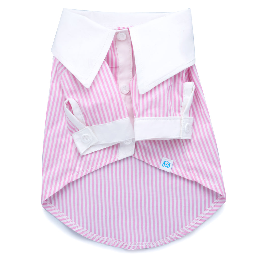 Cool Pups French Contrast Striped Dress Shirt in Pink for Dogs by United Pups