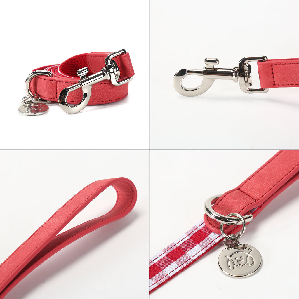 United Pups Cool Pups Red Gingham Collar with Bow Tie and Leash