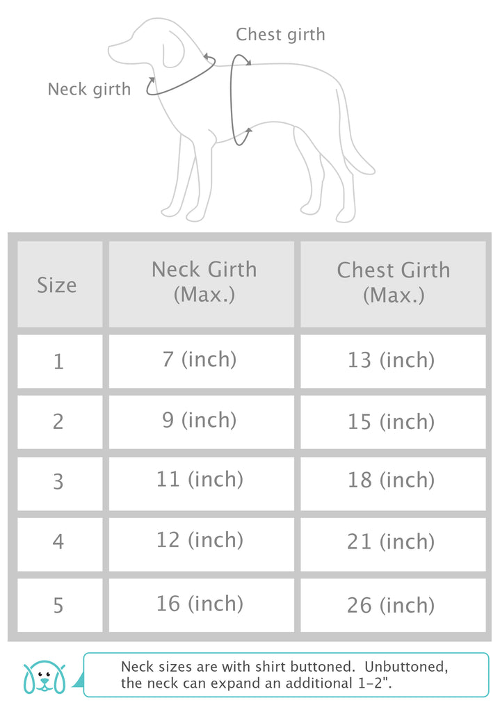 Dog Polo Shirt Size Chart